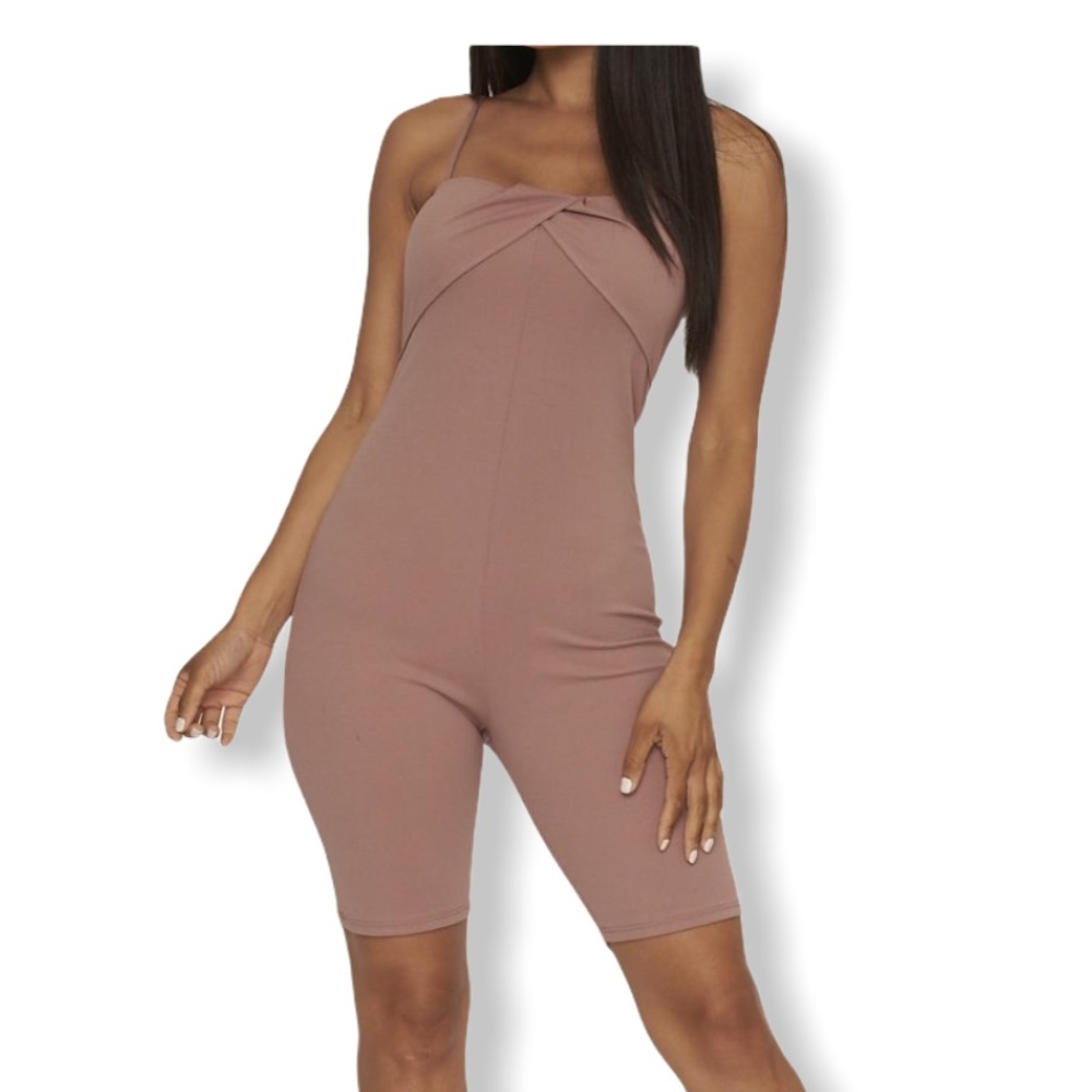 Brown Spaghetti Straps Romper